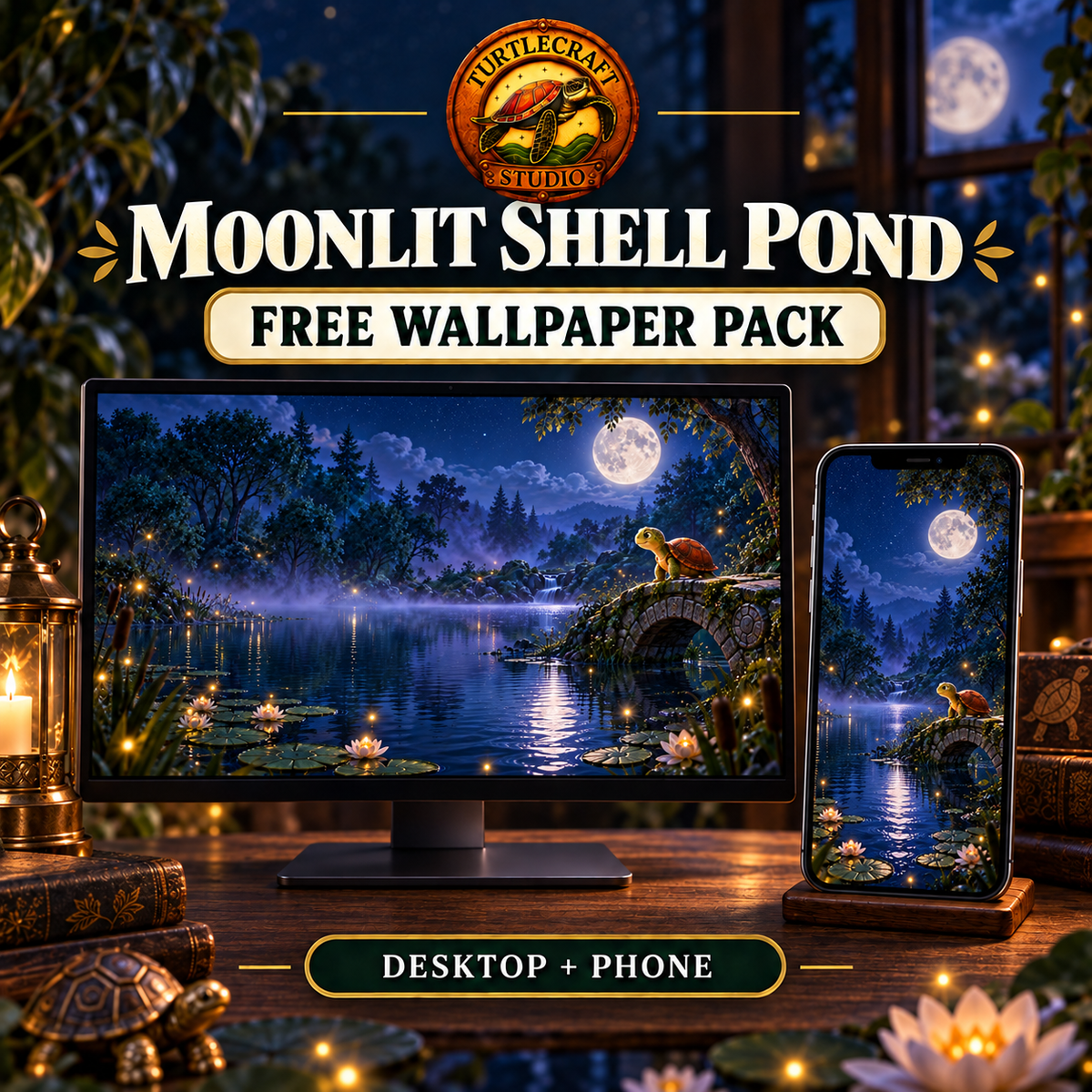 Moonlit Shell Pond — Free Wallpaper Pack