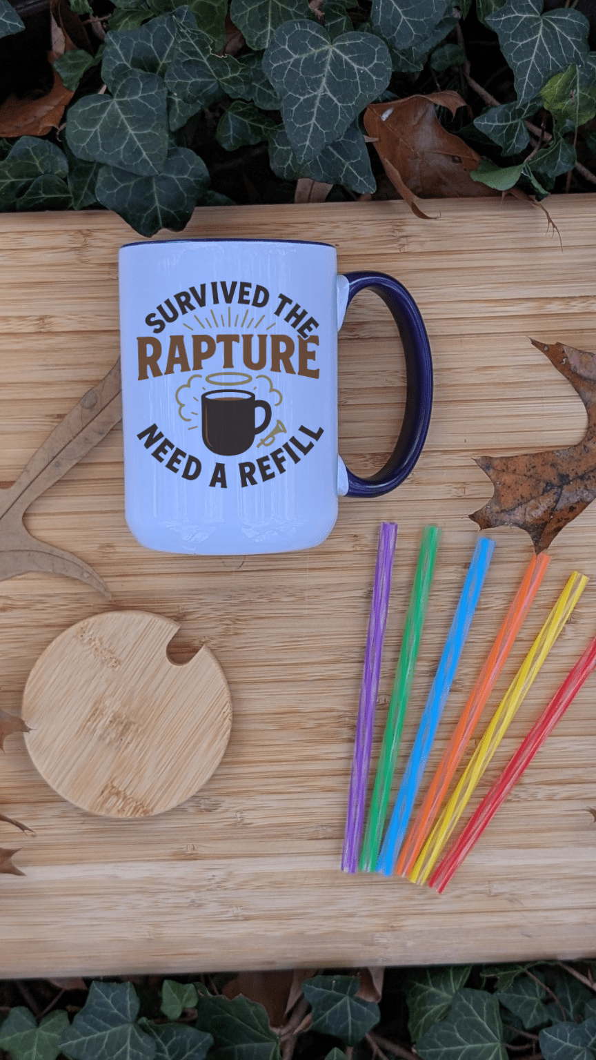 Survived the Rapture – 15oz Ceramic Mug with Bamboo Lid & Straw - TurtleCraft Studio | TurtleCraft Studio