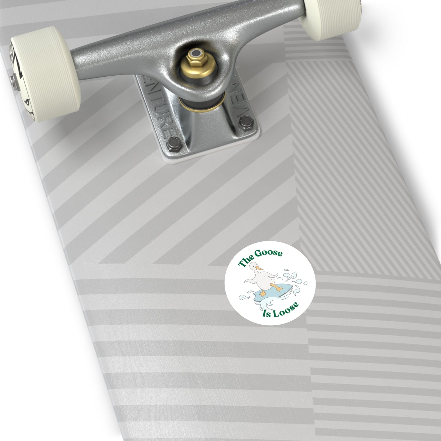 "The Goose Is Loose" – Funny Surfing Goose Round Sticker - TurtleCraft Studio | TurtleCraft Studio
