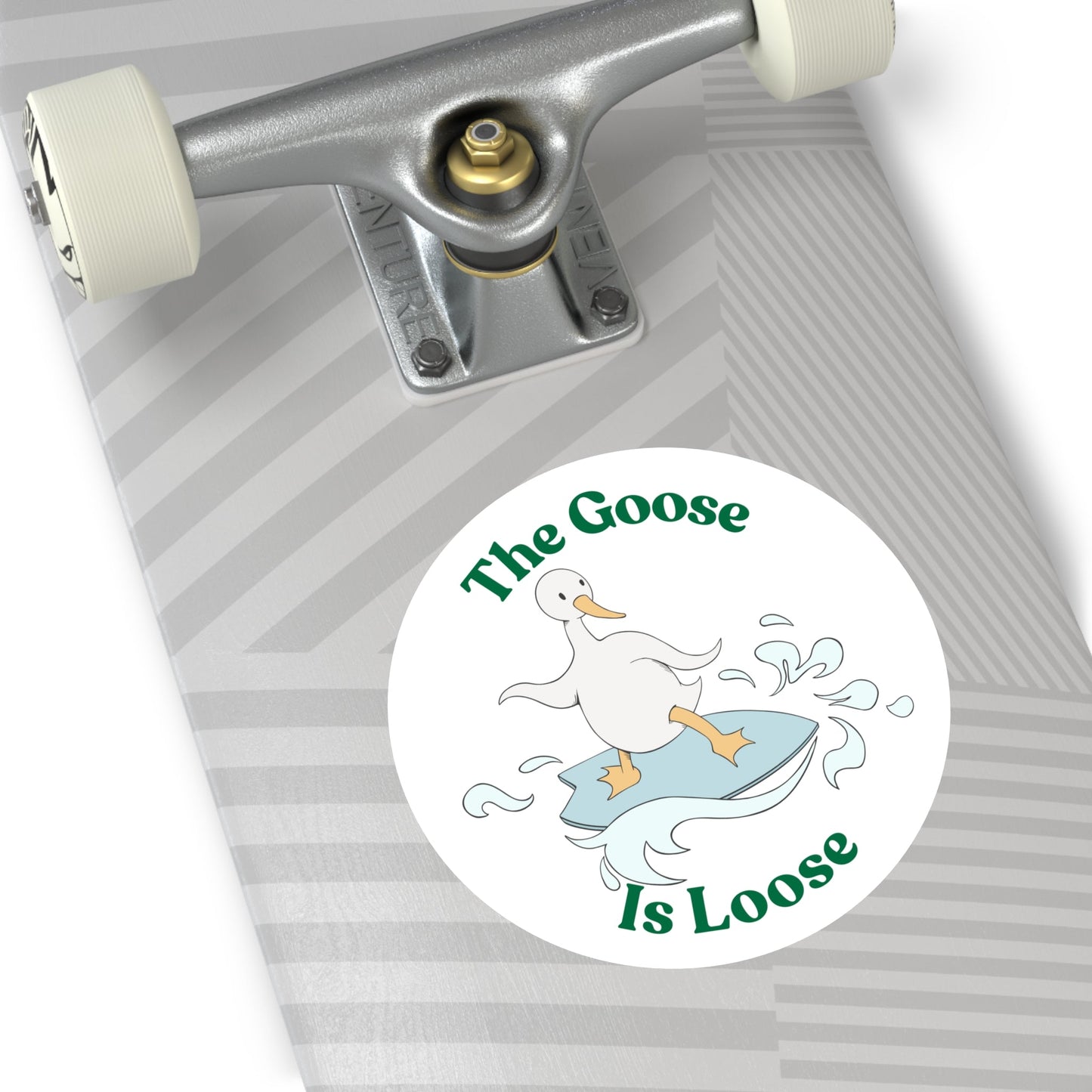 "The Goose Is Loose" – Funny Surfing Goose Round Sticker - TurtleCraft Studio | TurtleCraft Studio