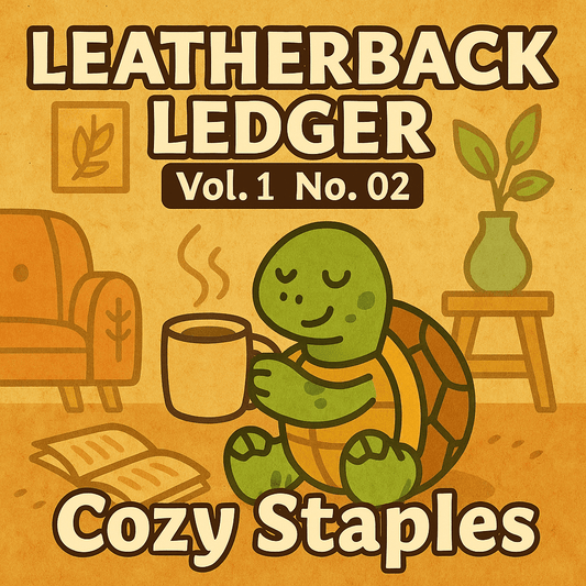Turtle enjoying a cup of coffee, Leatherback Ledger Volume 1 Issue No. 2 - Cozy Staples
