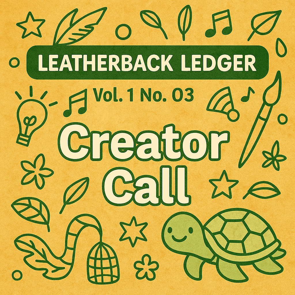 playful pattern with turtle and title for issue no. 3 of Leatherback Ledger.