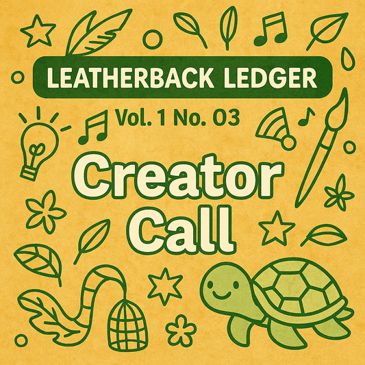 playful pattern with turtle and title for issue no. 3 of Leatherback Ledger.