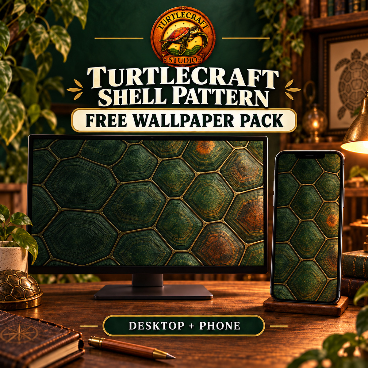 TurtleCraft Shell Pattern — Free Wallpaper Pack