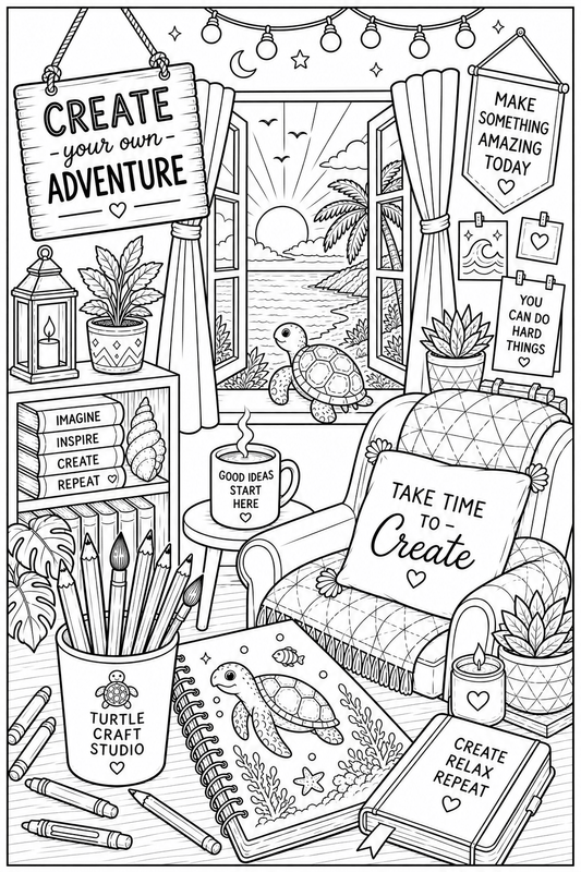 Cozy Corner Coloring Page (Free) - TurtleCraft Studio | TurtleCraft Studio