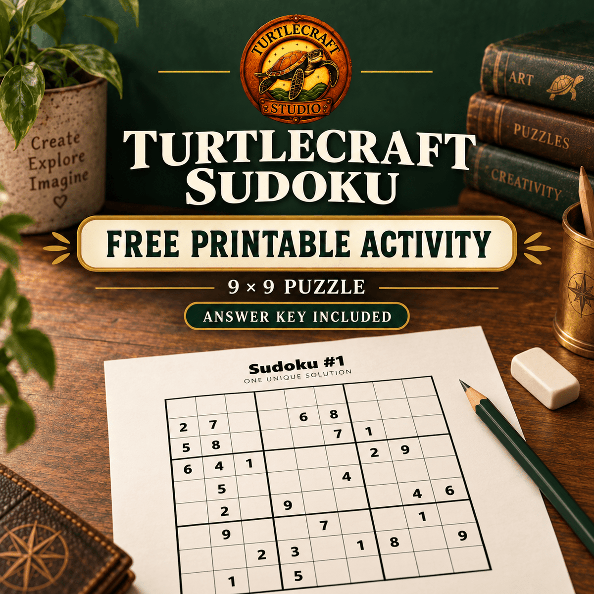 Free TurtleCraft Sudoku Activity Puzzle - TurtleCraft Studio | TurtleCraft Studio