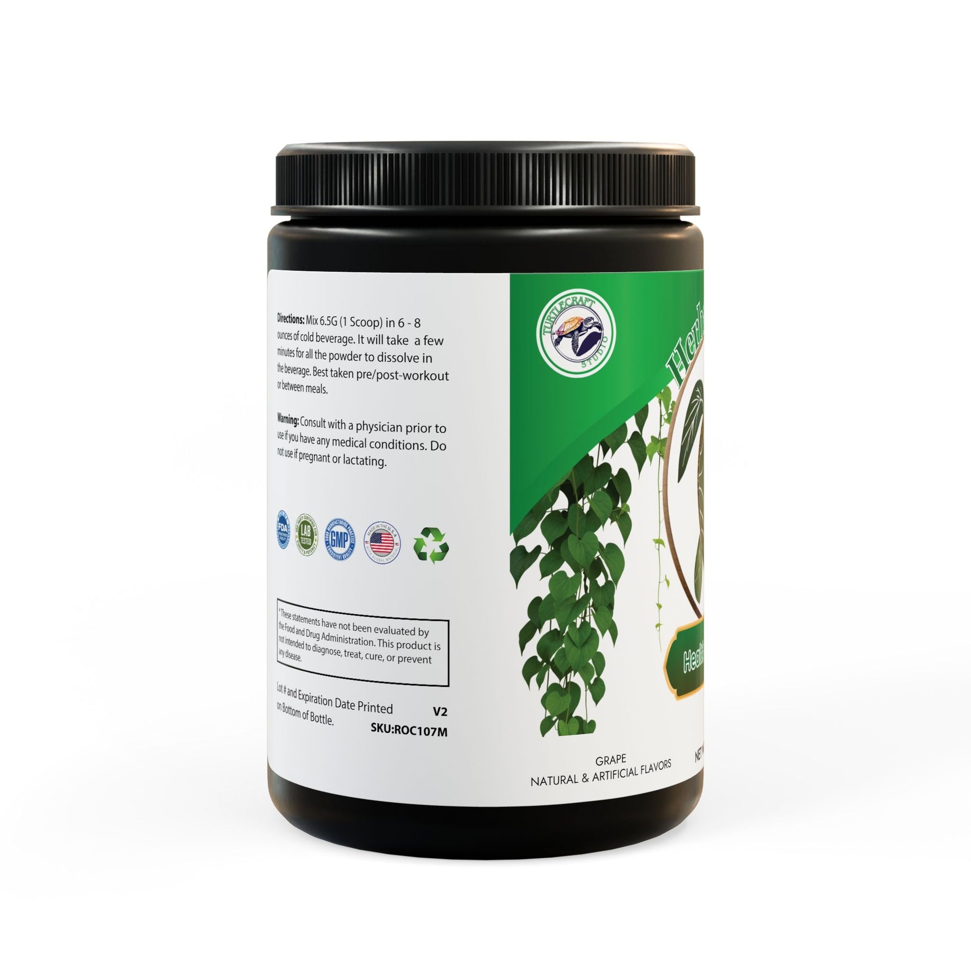 Herbal Turtle: Power Surge BCAA – Grape (325g, 45 Servings) - TurtleCraft Studio | TurtleCraft Studio