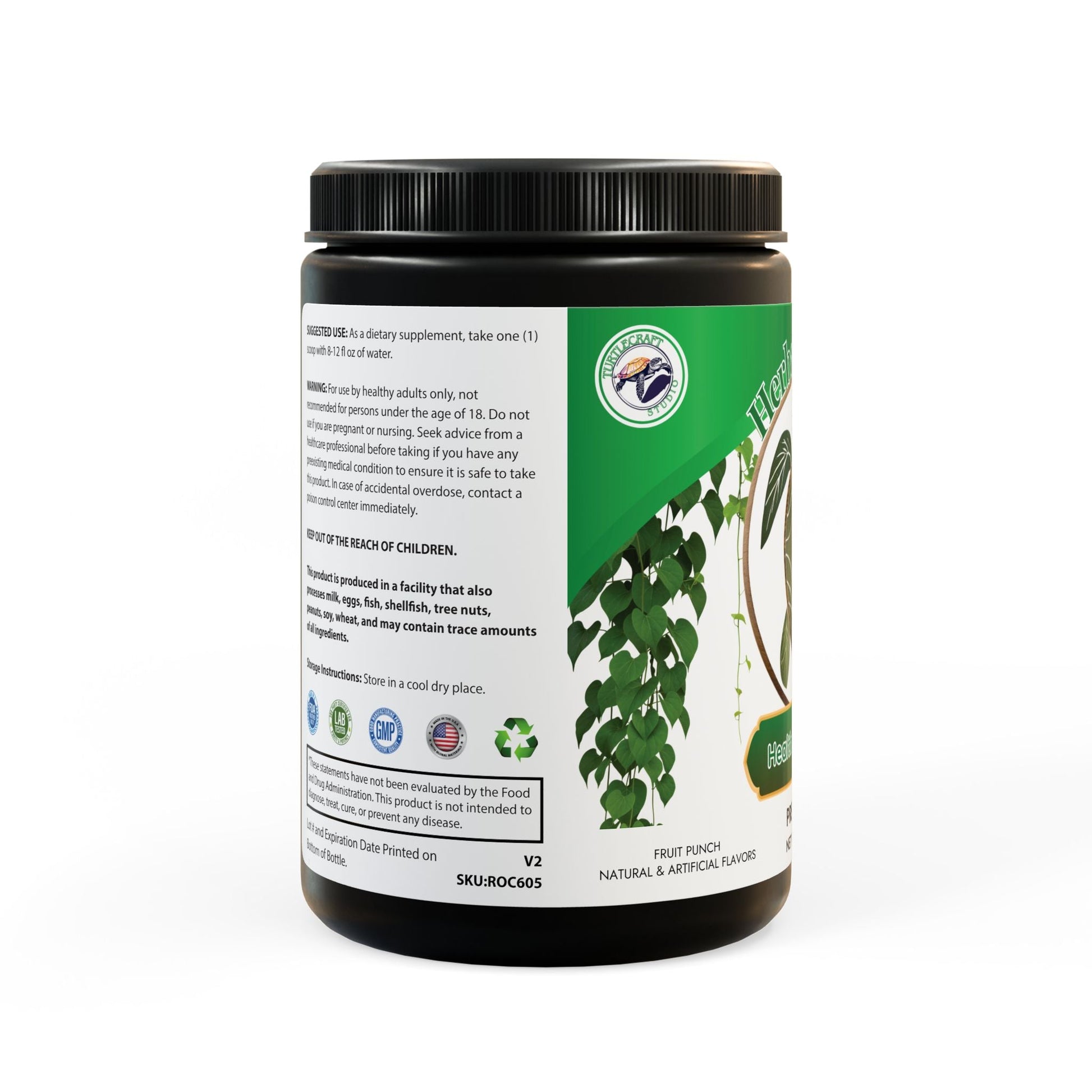 Herbal Turtle: Shell Shock Pre - Workout - Fruit Punch (204g, 7.1oz) - TurtleCraft Studio | TurtleCraft Studio