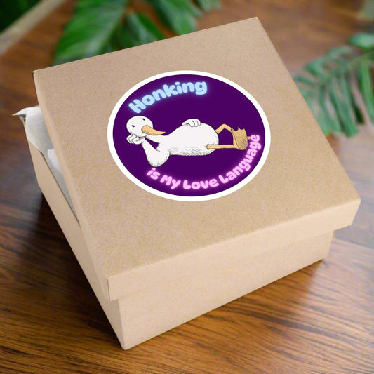 "Honking Is My Love Language" – Romantic Goose Round Sticker Snapper - TurtleCraft Studio | TurtleCraft Studio