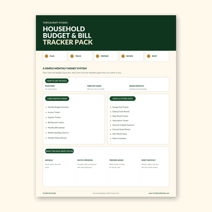 Household Budget & Bill Tracker Pack - TurtleCraft Studio | TurtleCraft Studio