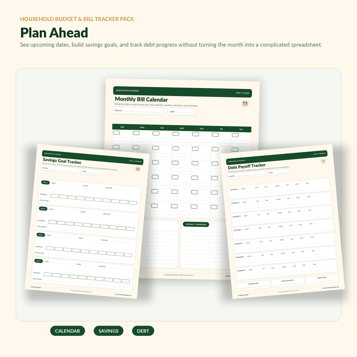 Household Budget & Bill Tracker Pack - TurtleCraft Studio | TurtleCraft Studio