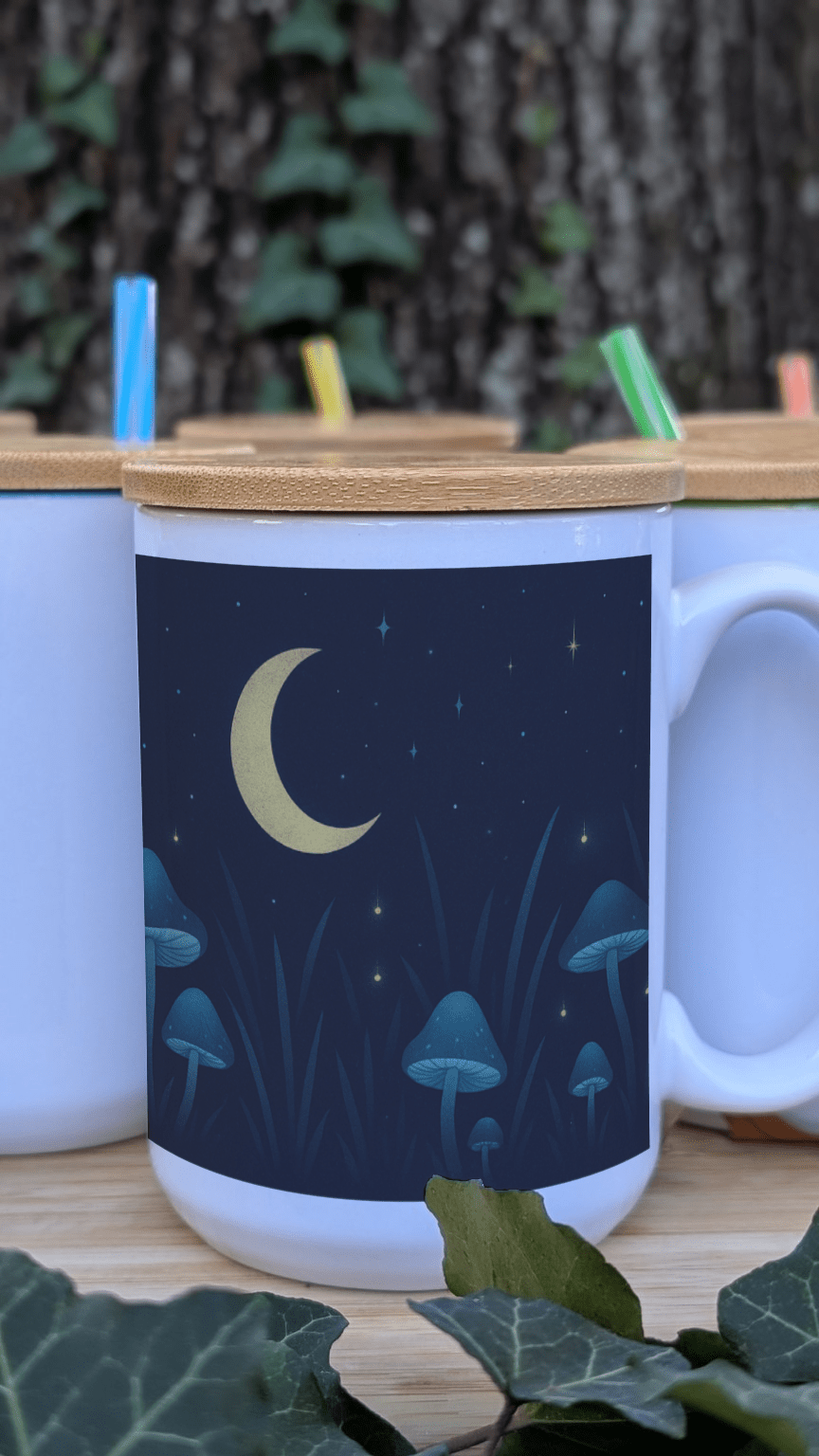 Midnight Mushrooms – 15oz Ceramic Mug (Wrap Design) - TurtleCraft Studio | TurtleCraft Studio