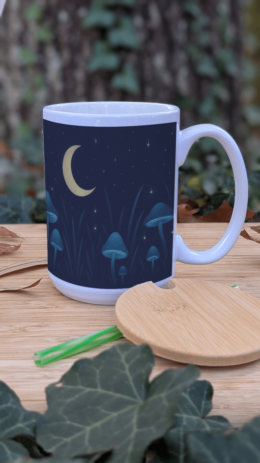 Midnight Mushrooms – 15oz Ceramic Mug (Wrap Design) - TurtleCraft Studio | TurtleCraft Studio