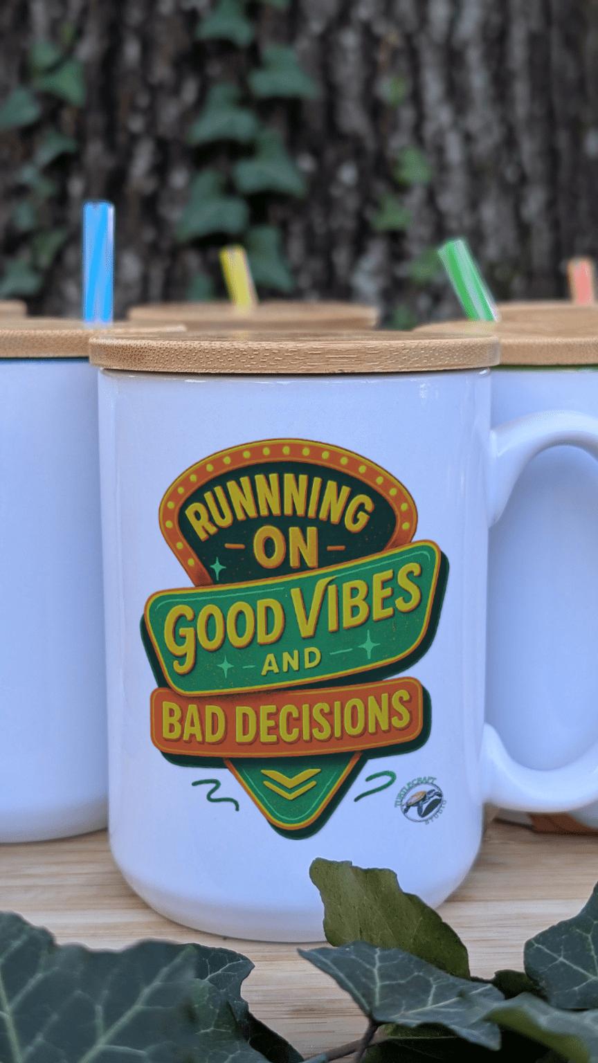 Running on Good Vibes & Bad Decisions Mug (15oz) - TurtleCraft Studio | TurtleCraft Studio