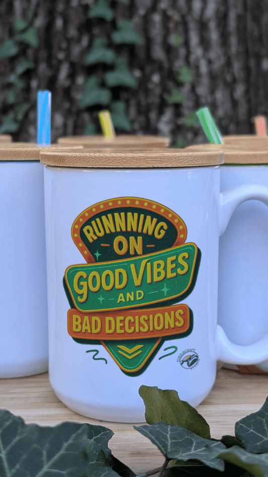 Running on Good Vibes & Bad Decisions Mug (15oz) - TurtleCraft Studio | TurtleCraft Studio