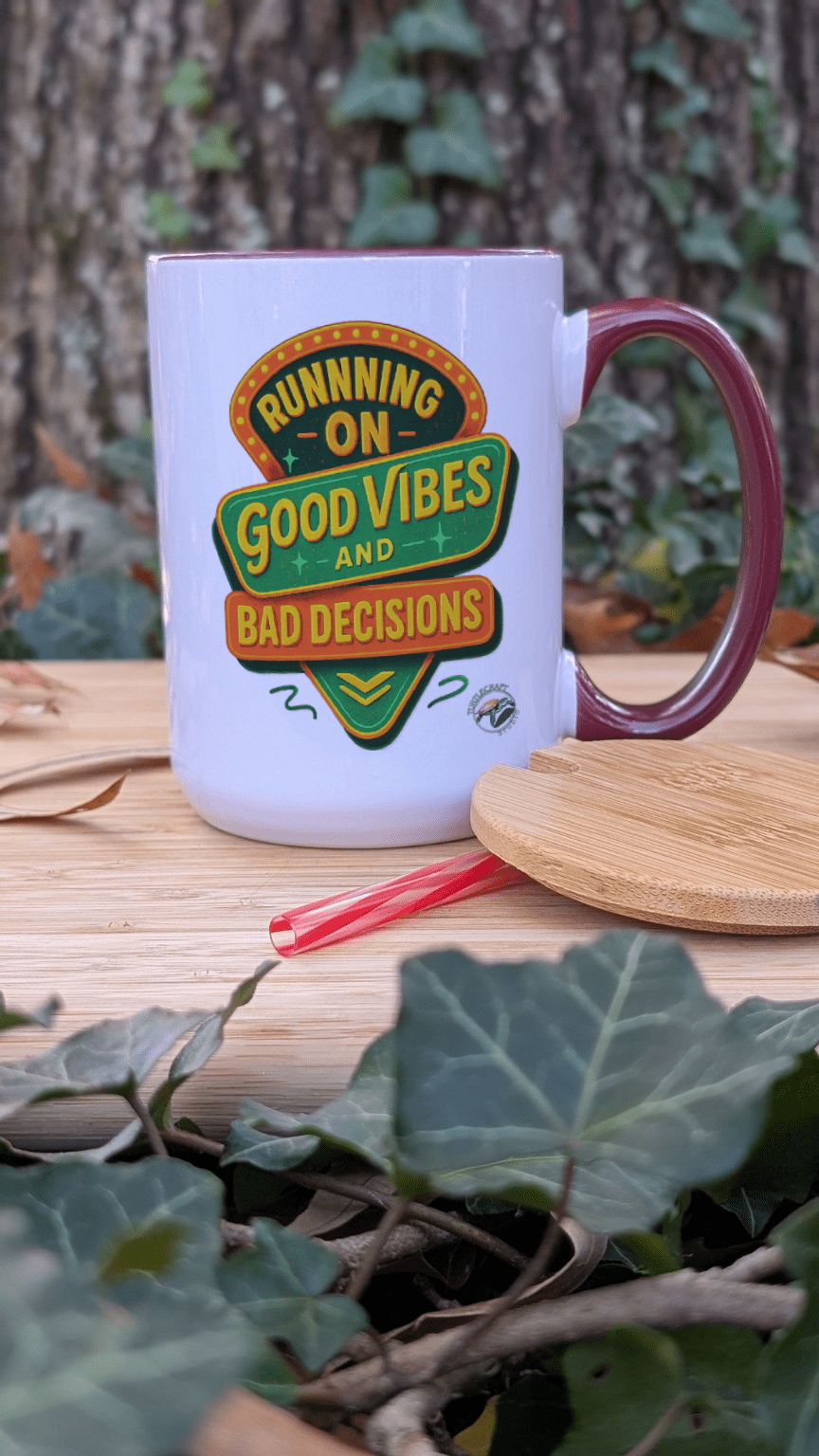 Running on Good Vibes & Bad Decisions Mug (15oz) - TurtleCraft Studio | TurtleCraft Studio