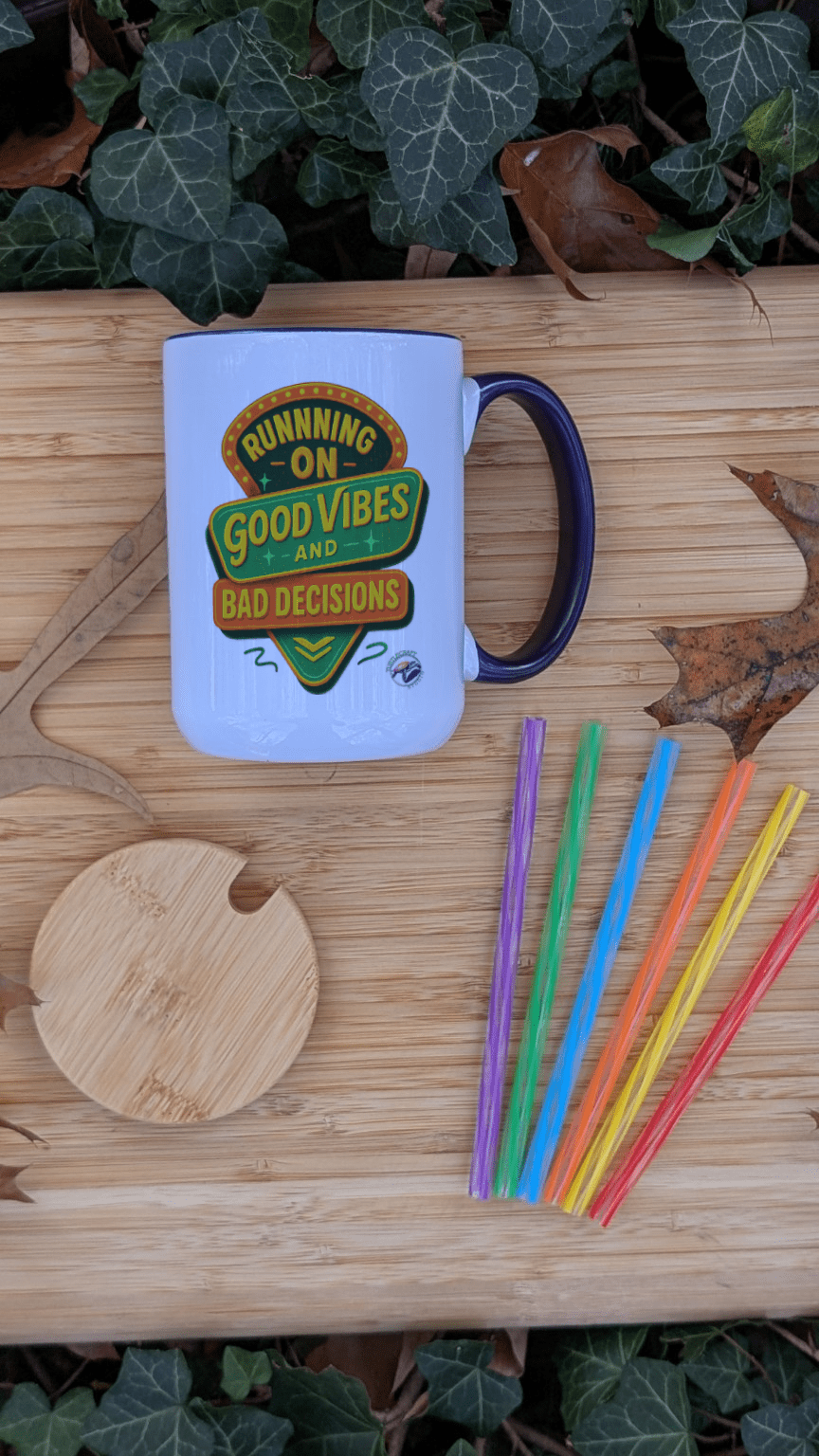 Running on Good Vibes & Bad Decisions Mug (15oz) - TurtleCraft Studio | TurtleCraft Studio