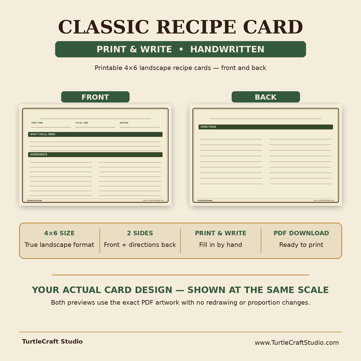 TurtleCraft Classic Recipe Cards – Print & Write + Type & Print 4×6 Set - TurtleCraft Studio | TurtleCraft Studio