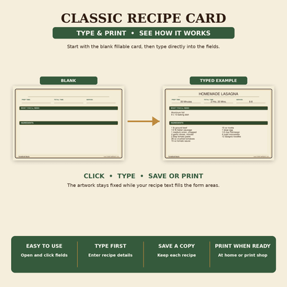 TurtleCraft Classic Recipe Cards – Print & Write + Type & Print 4×6 Set - TurtleCraft Studio | TurtleCraft Studio