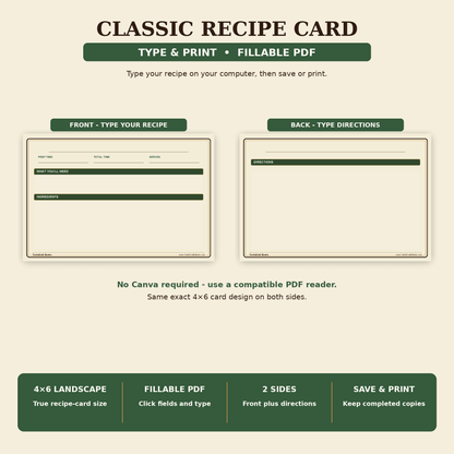 TurtleCraft Classic Recipe Cards – Print & Write + Type & Print 4×6 Set - TurtleCraft Studio | TurtleCraft Studio