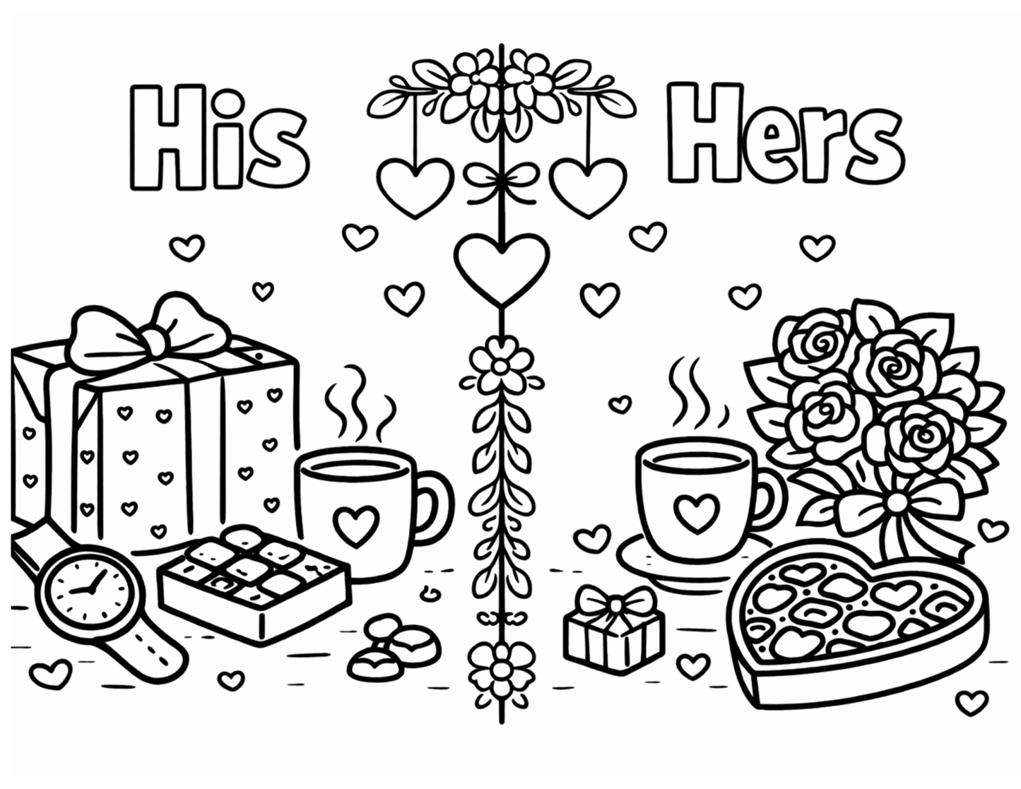 Valentine’s Couples Coloring Page – His & Hers (Free Printable) - TurtleCraft Studio | TurtleCraft Studio