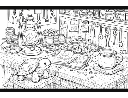 Warming the Workshop – Free TurtleCraft Coloring Page - TurtleCraft Studio | TurtleCraft Studio