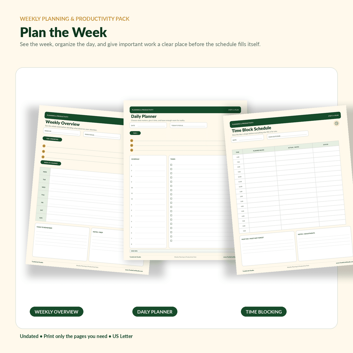 Weekly Planning & Productivity Pack - TurtleCraft Studio | TurtleCraft Studio