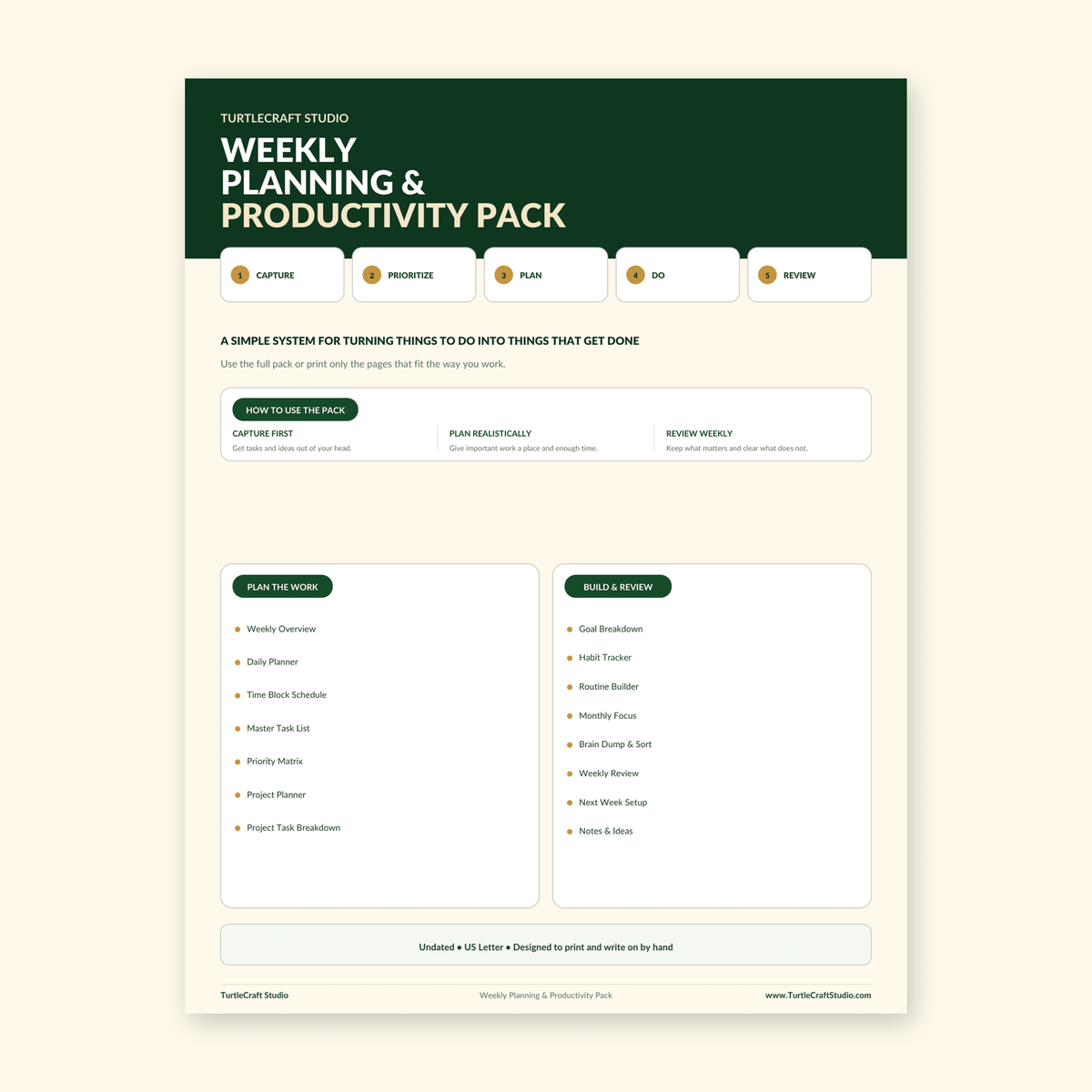 Weekly Planning & Productivity Pack - TurtleCraft Studio | TurtleCraft Studio