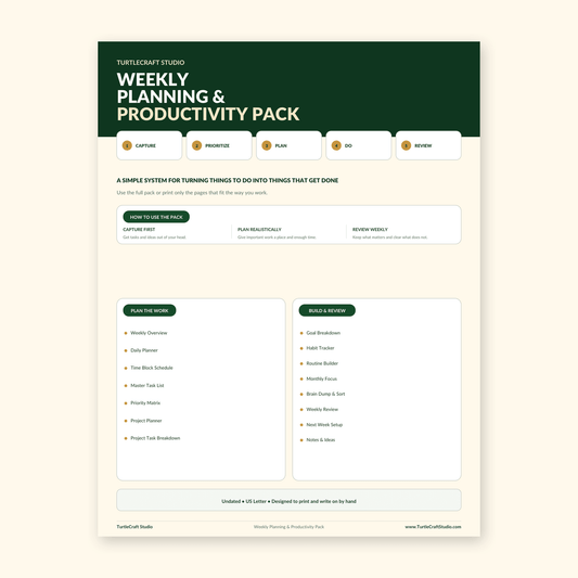 Weekly Planning & Productivity Pack - TurtleCraft Studio | TurtleCraft Studio