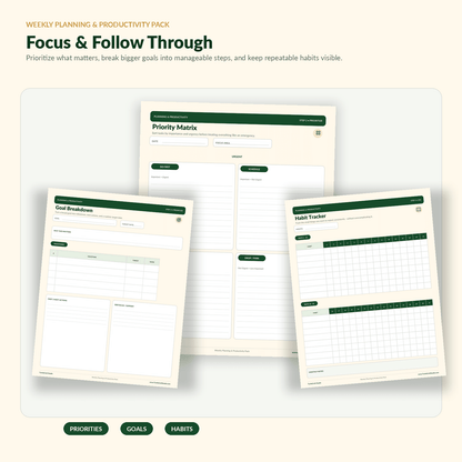 Weekly Planning & Productivity Pack - TurtleCraft Studio | TurtleCraft Studio